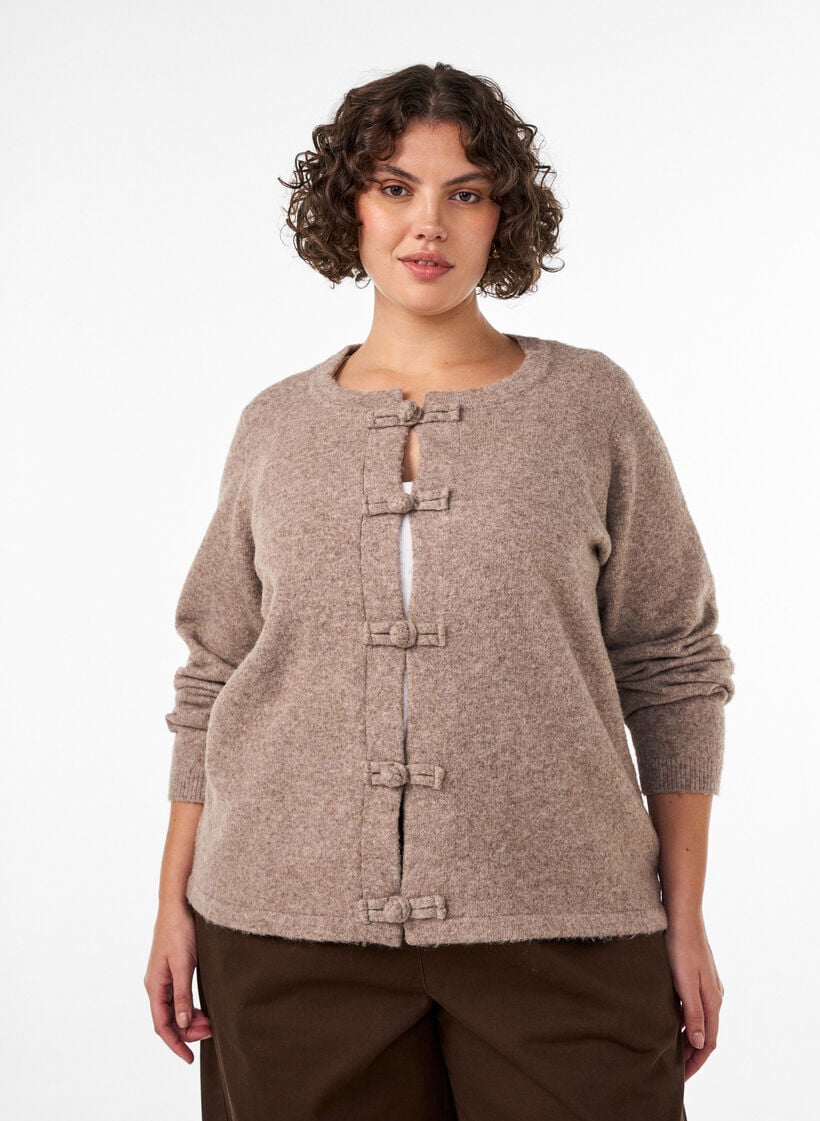 Cardigan met knoopsluitingen, Beige, Model image number 0
