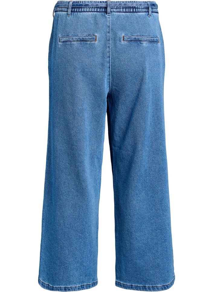 Losse pasvorm jeans met een elastische tailleband en een trekkoord, Blue Denim, Packshot