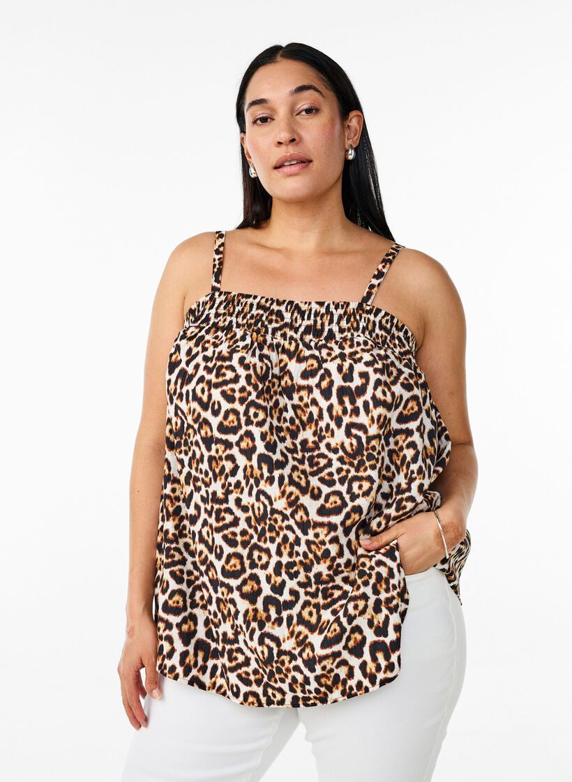 Viscose top met smalle bandjes, Eggnog Leo AOP, Model