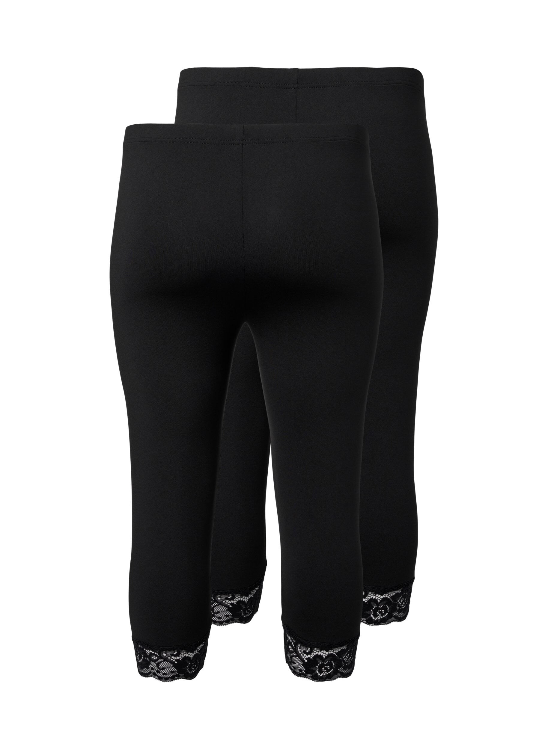 Zizzi2 paar 3/4 leggings met kanten randje, Black / Black, Packshot image number 1