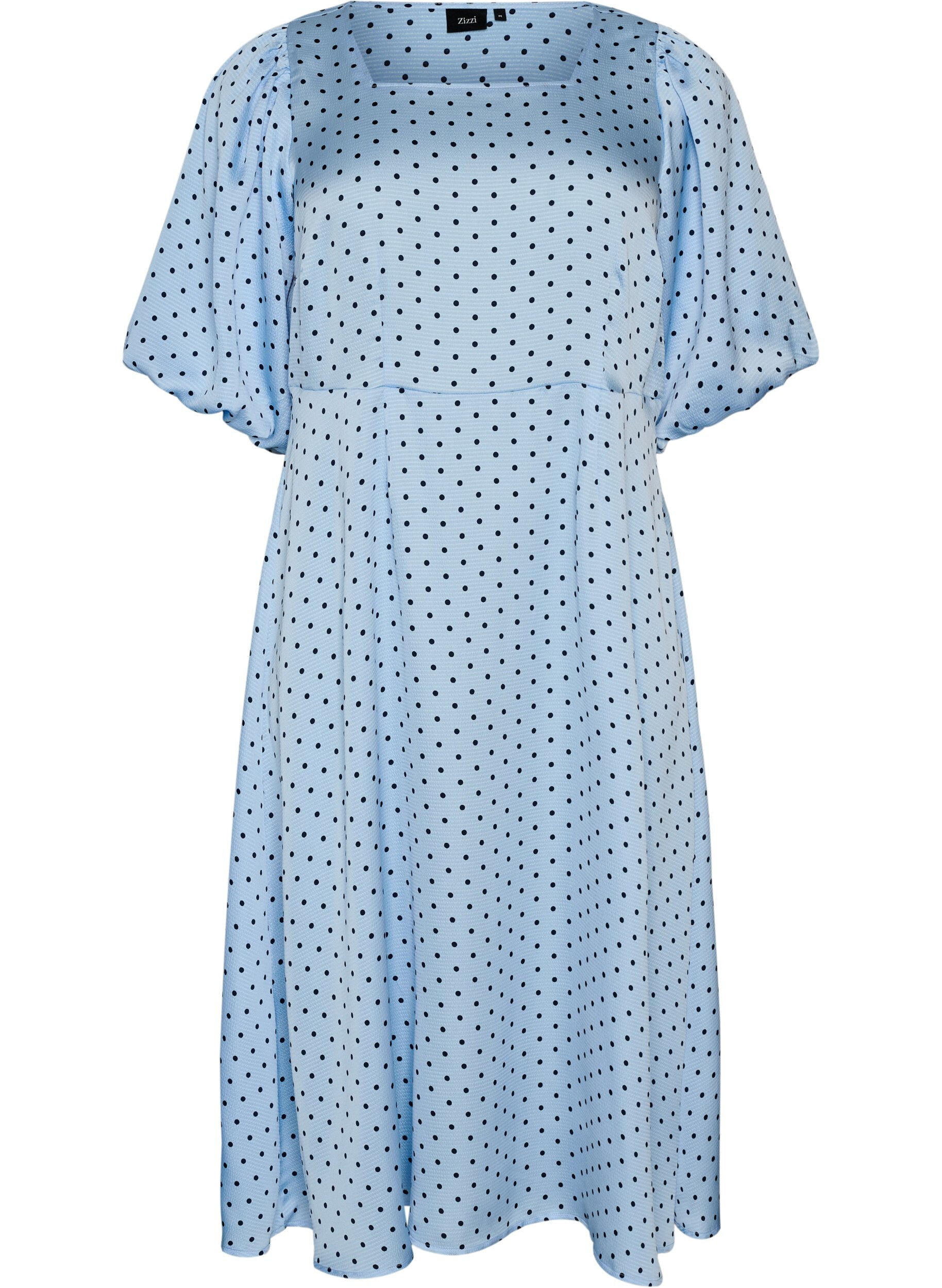 Robe midi &agrave; pois avec encolure carr&eacute;e