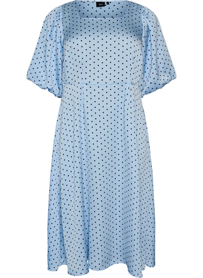 Robe midi &agrave; pois avec encolure carr&eacute;e, Bleu Clair, Packshot image number 0