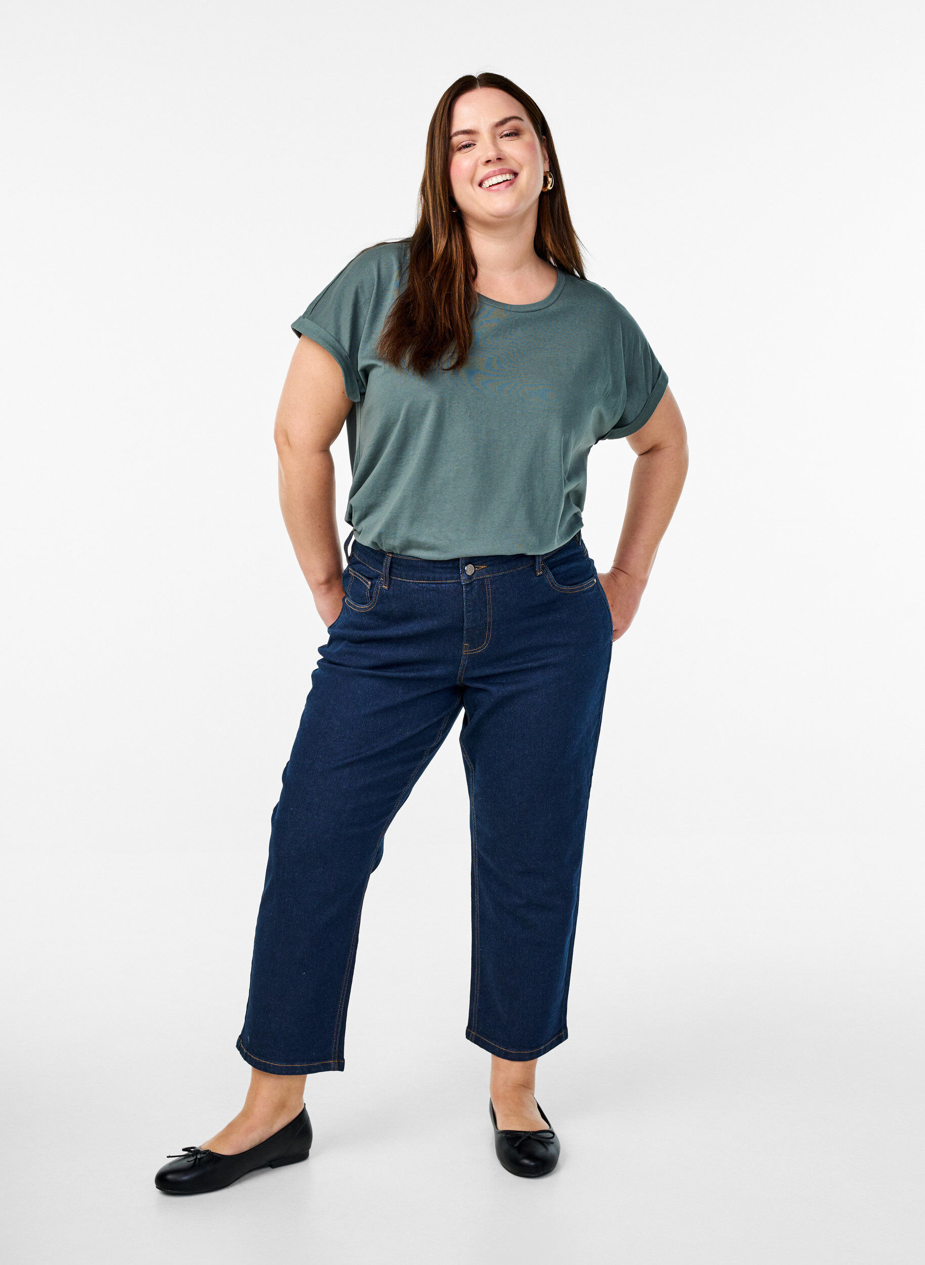 ZizziT-shirt met korte mouwen van katoenmix, Groen, Model image number 1