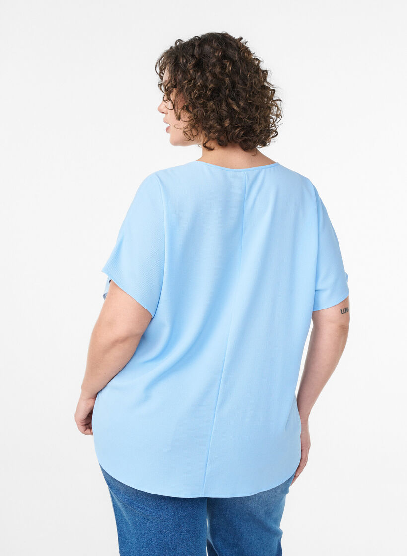 Blouse met korte mouwen en een ronde halslijn, Blauw, Model image number 2