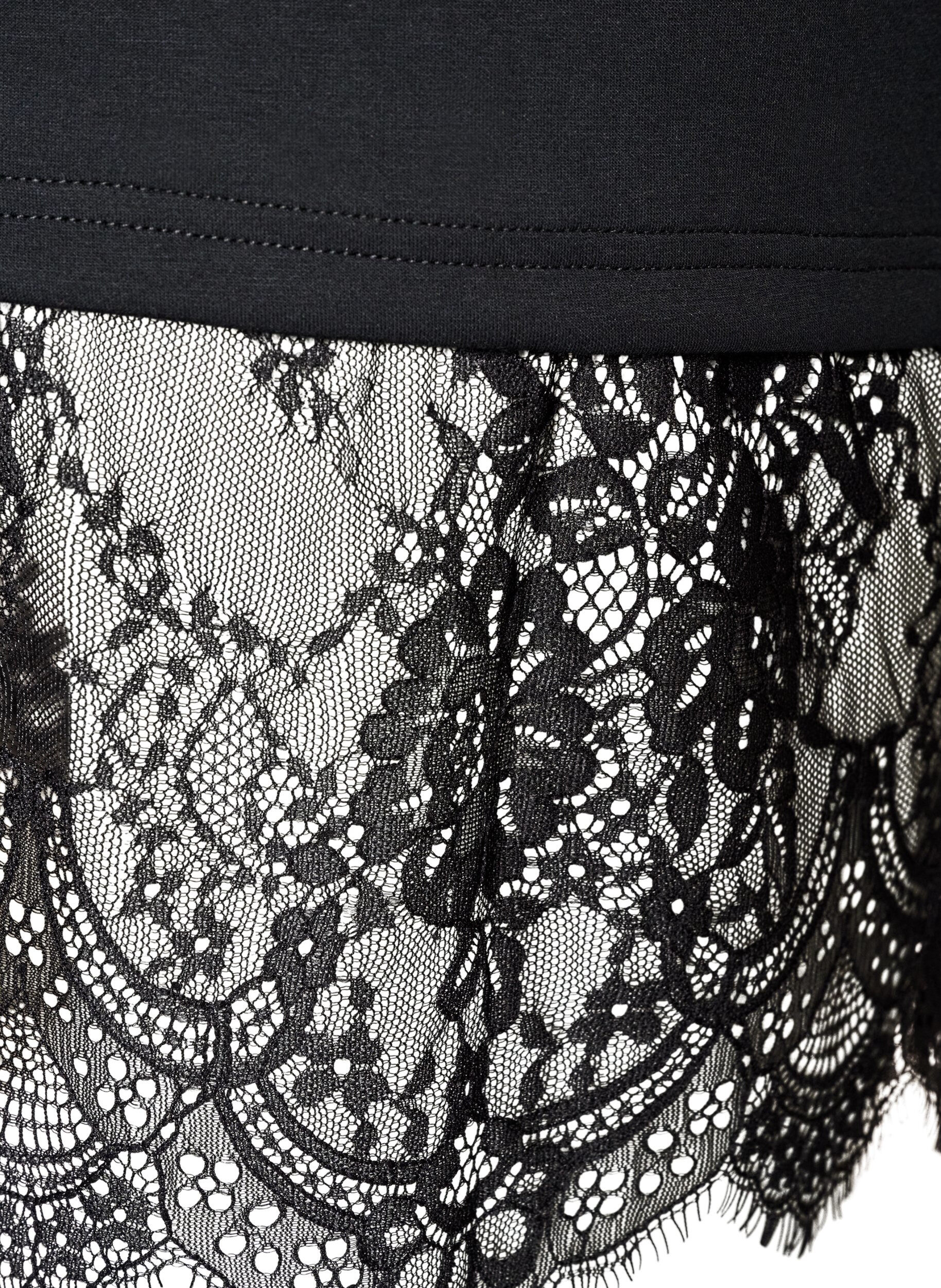 ZizziBlouse met mouwen van mesh en kanten bies, Zwart, Packshot image number 3