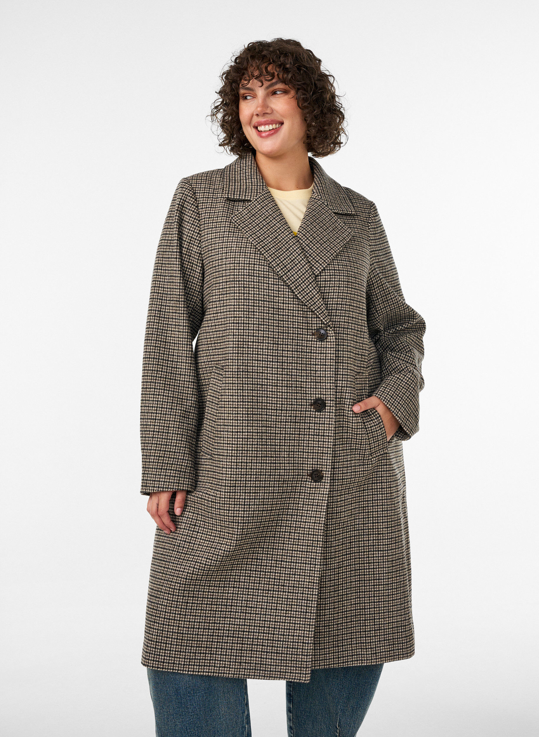 ZizziHalflange geruite jas, Bruin, Model image number 1