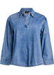 Losse denim blouse met kraag en V-hals, Blauw, Packshot image number 0