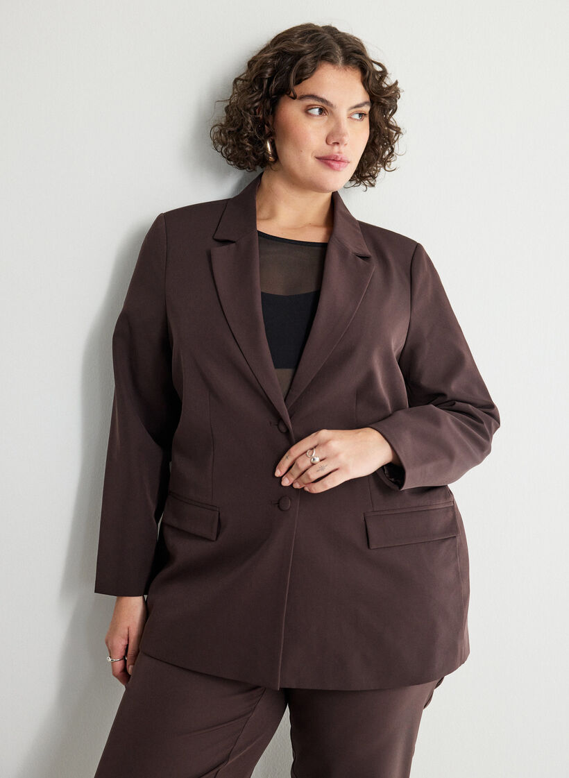 Klassieke blazer met knoopsluiting, Bruin, Model image number 0