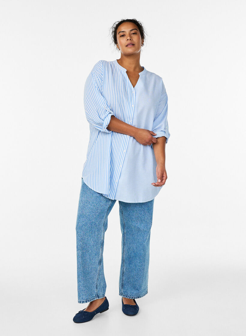 Geruite tuniek met 3/4 mouwen, Blauw, Model image number 1