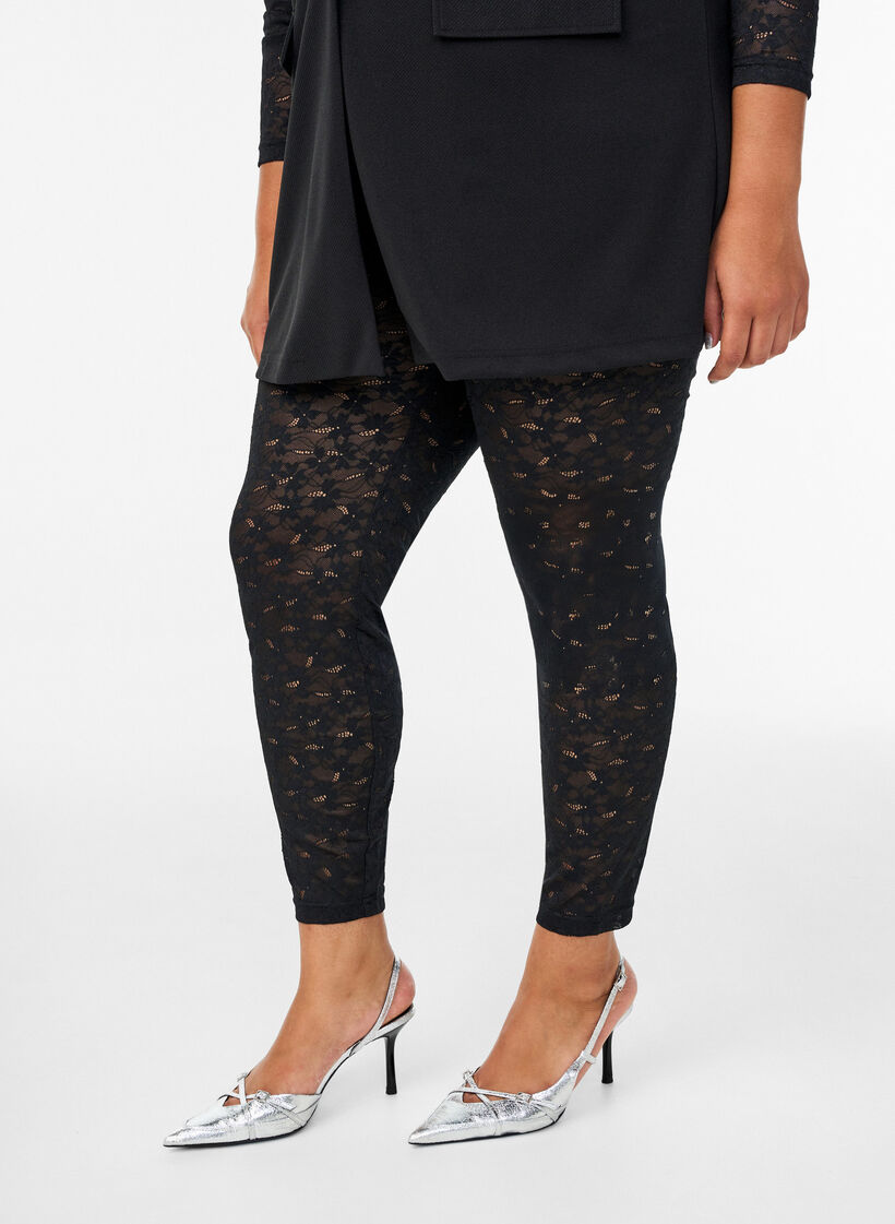Kanten leggings met een high waist, Zwart, Model image number 2