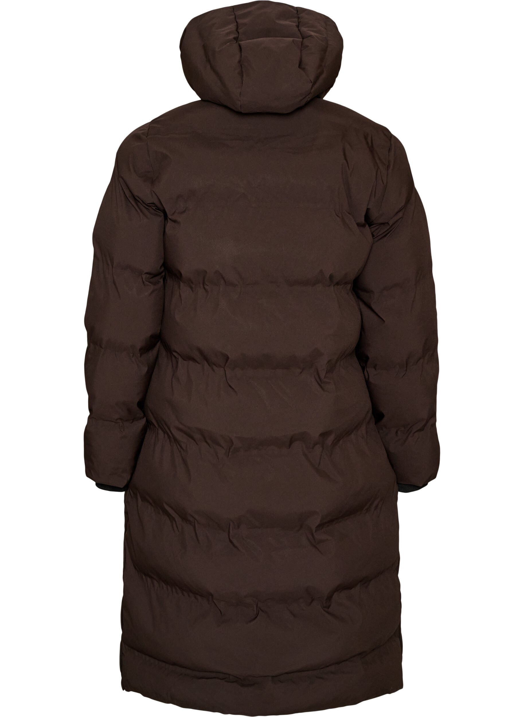 ZizziLange puffer winterjas met capuchon, Bruin, Packshot image number 1