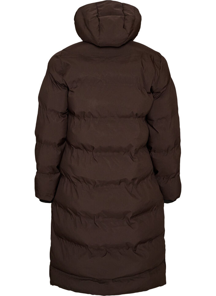 Lange puffer winterjas met capuchon, Bruin, Packshot image number 1