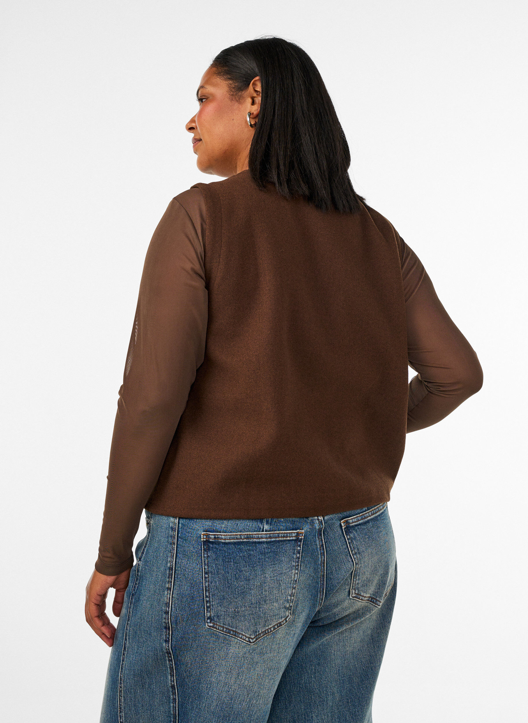 ZizziMesh blouse met lange mouwen, Bruin, Model image number 2
