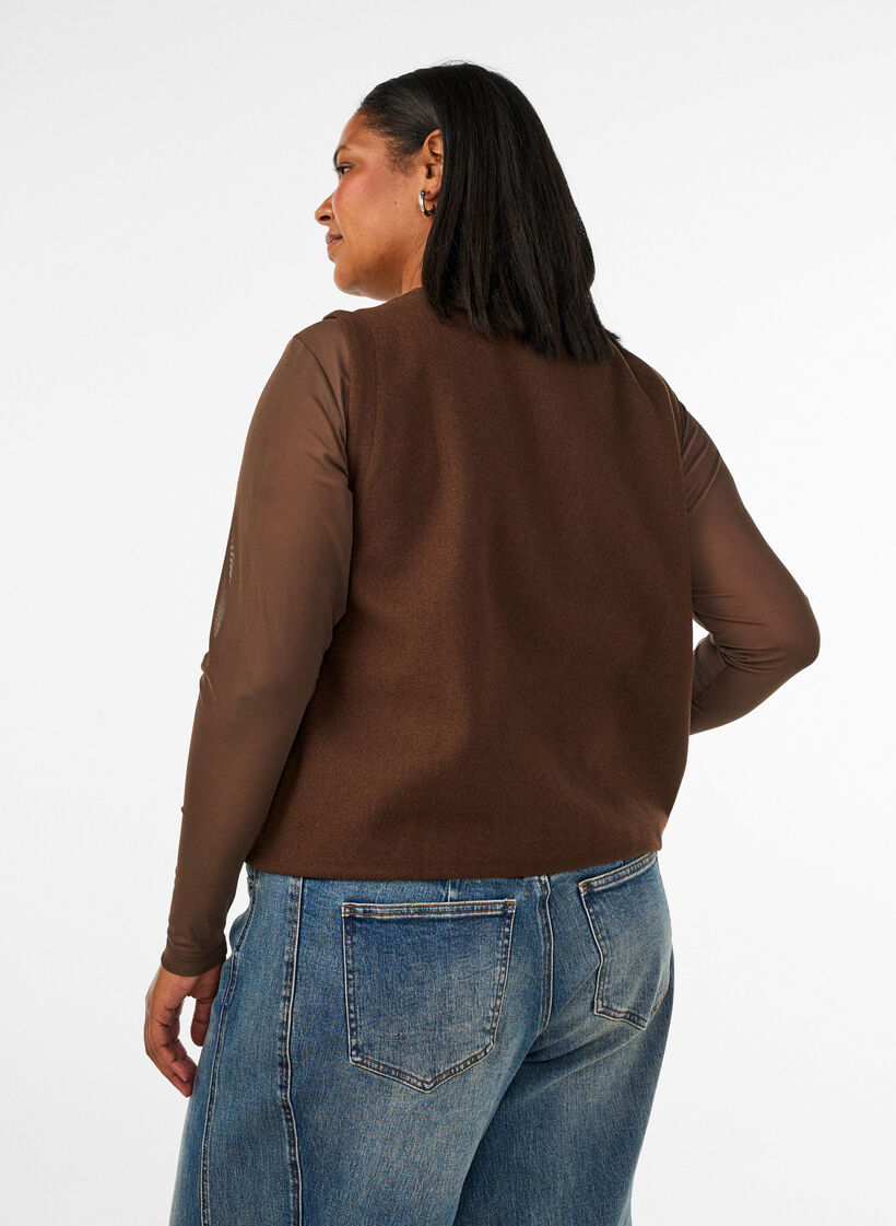 Mesh blouse met lange mouwen, Bruin, Model image number 2