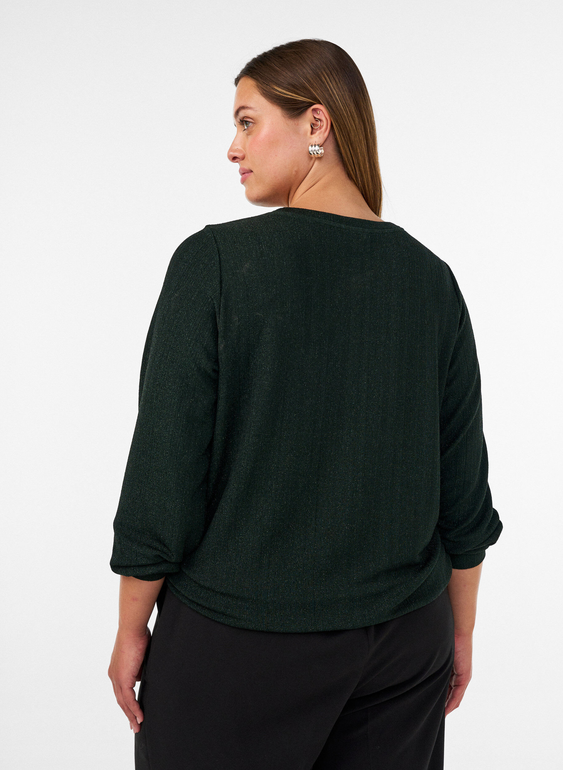 ZizziBlouse met verticale structuur en glitterdraad, Groen, Model image number 2