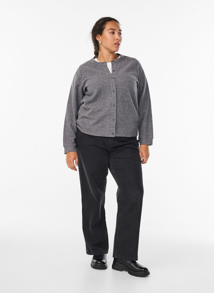 Cardigan van jersey met ronde hals en knoopsluiting, Grijs, Model image number 1