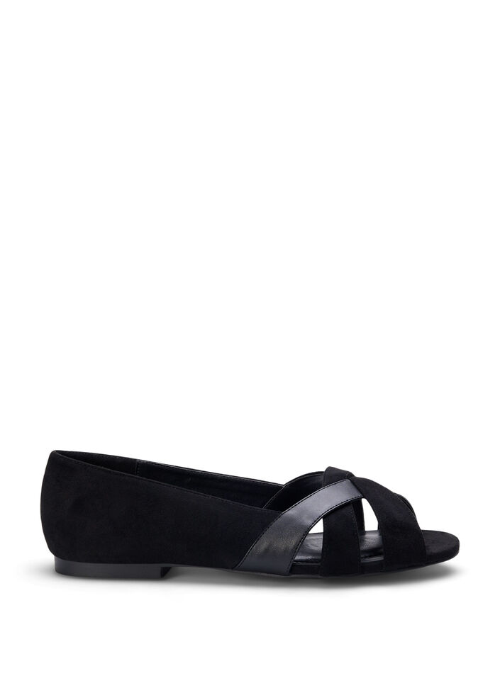 Wijde ballerina schoenen met spitse neus, Black, Packshot
