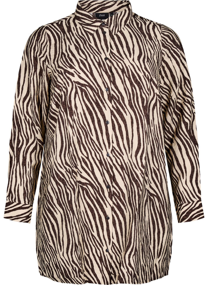 Lange blouse met zebraprint, Bruin, Packshot image number 0