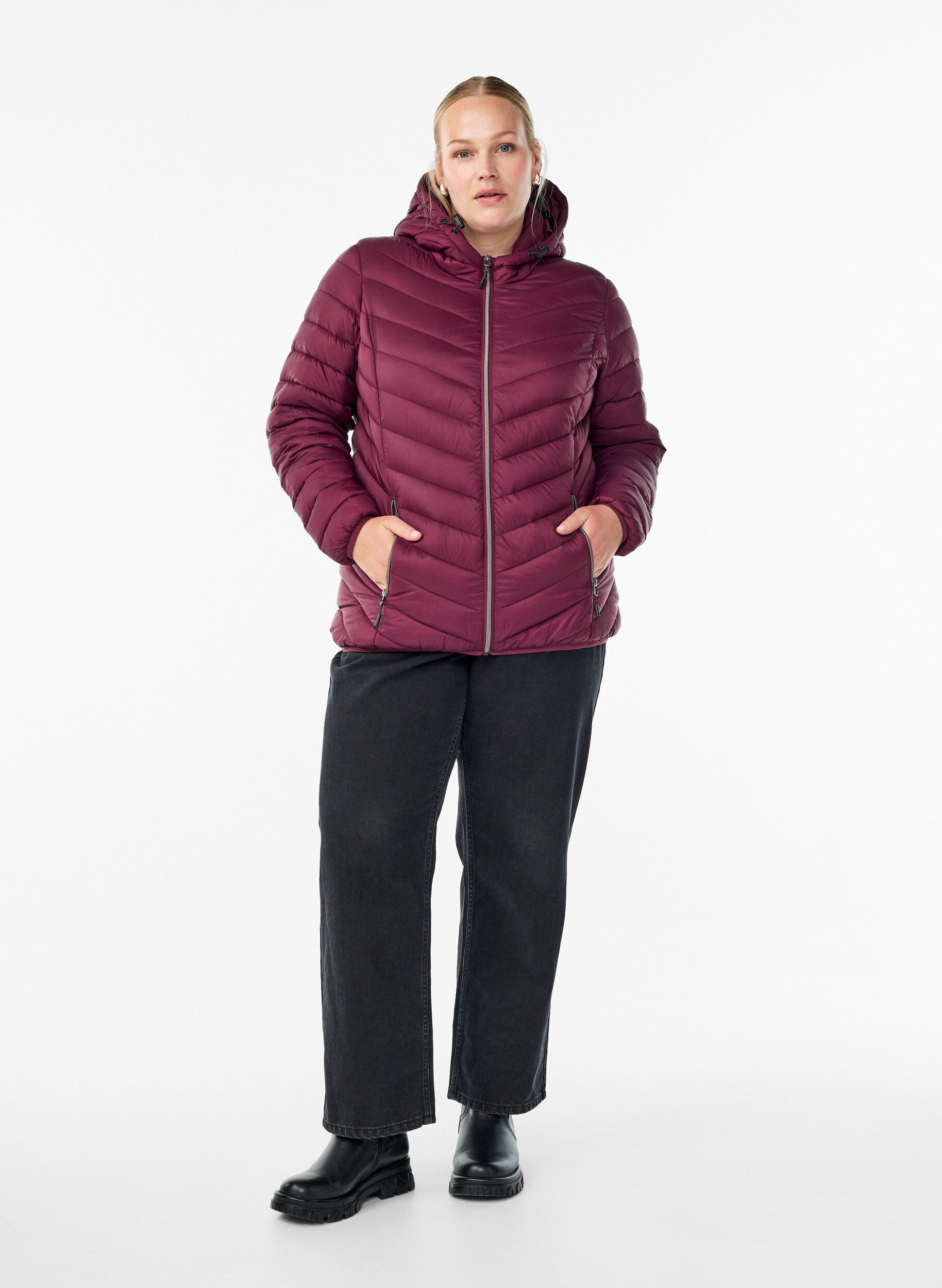 ZizziLichtgewicht jas met capuchon, Donker Bordeaux, Model image number 1