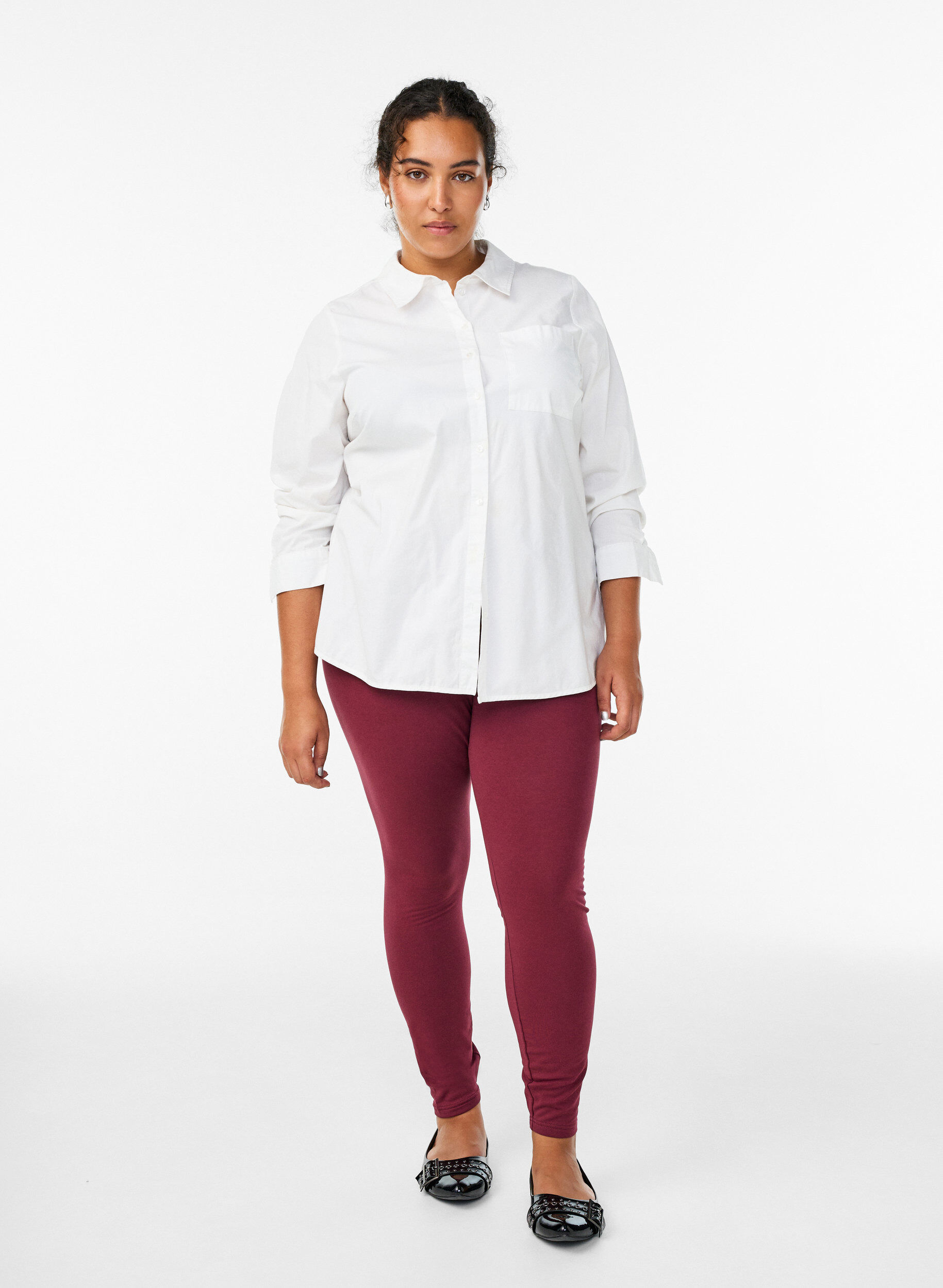 ZizziKatoenen legging met voering, Donker Bordeaux, Model image number 1