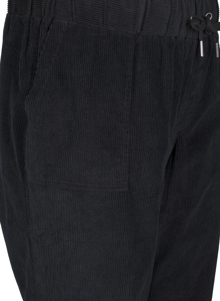 Corduroy broek met een elastische tailleband, Black, Packshot