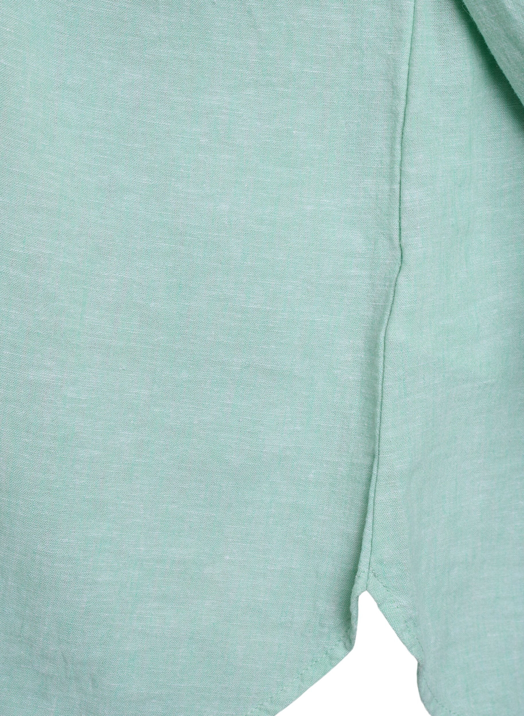 ZizziLinnen en viscose shirt met 3/4 mouwen, Groen, Packshot image number 3