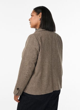 ZizziKorte blazer met dubbele rij knopen, Brown Check , Model image number 2