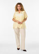 Kanten blouse met ruchekraag en korte mouwen, Geel, Model image number 1