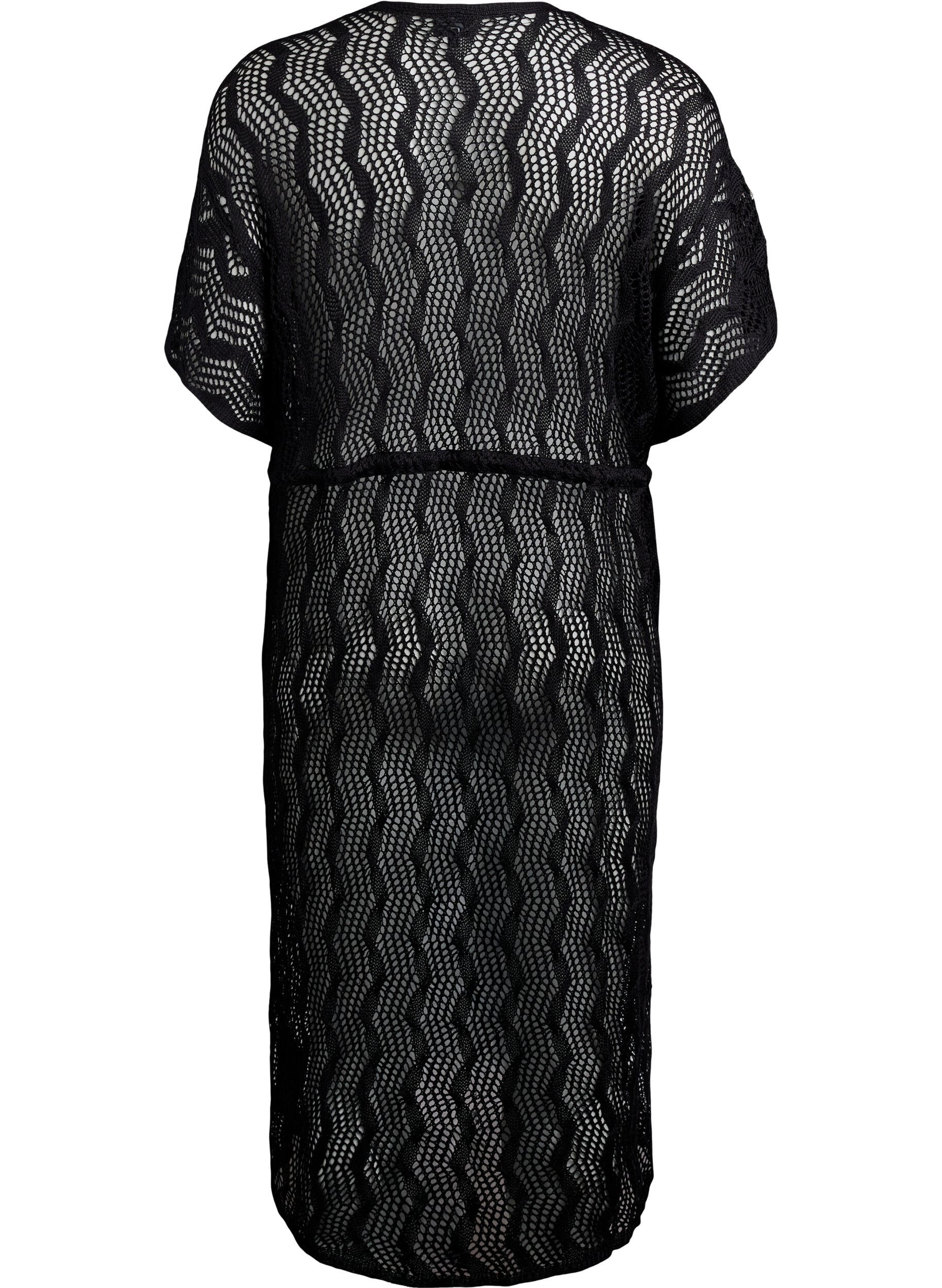 ZizziStrand kimono met strikceintuur, Zwart, Packshot image number 1