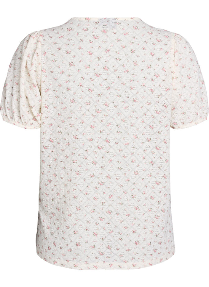 Jersey blouse met korte mouwen en bloemenprint, Wit, Packshot image number 1