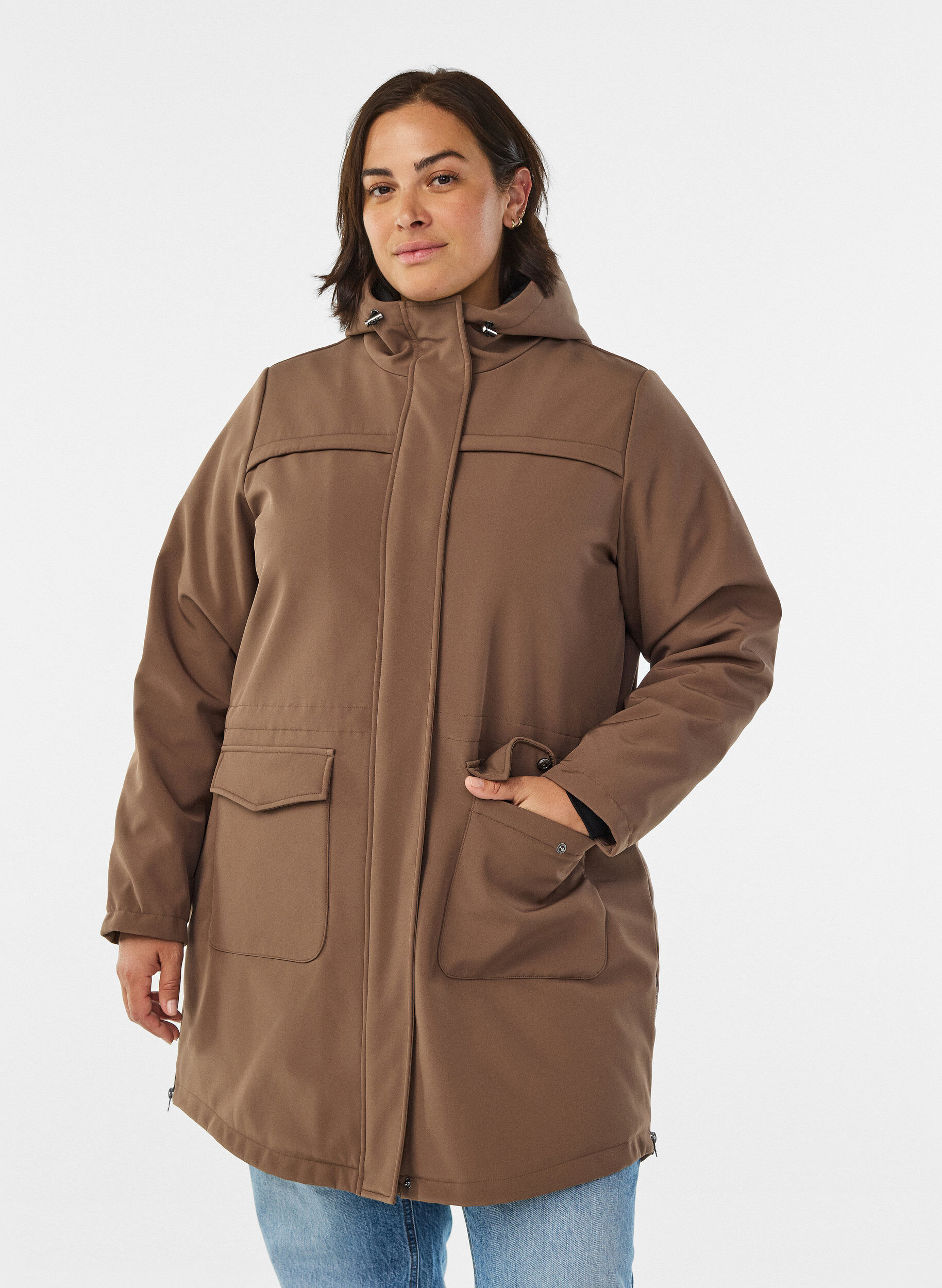 Waterafstotende softshell-jas met gewatteerde voering, Bruin, Model