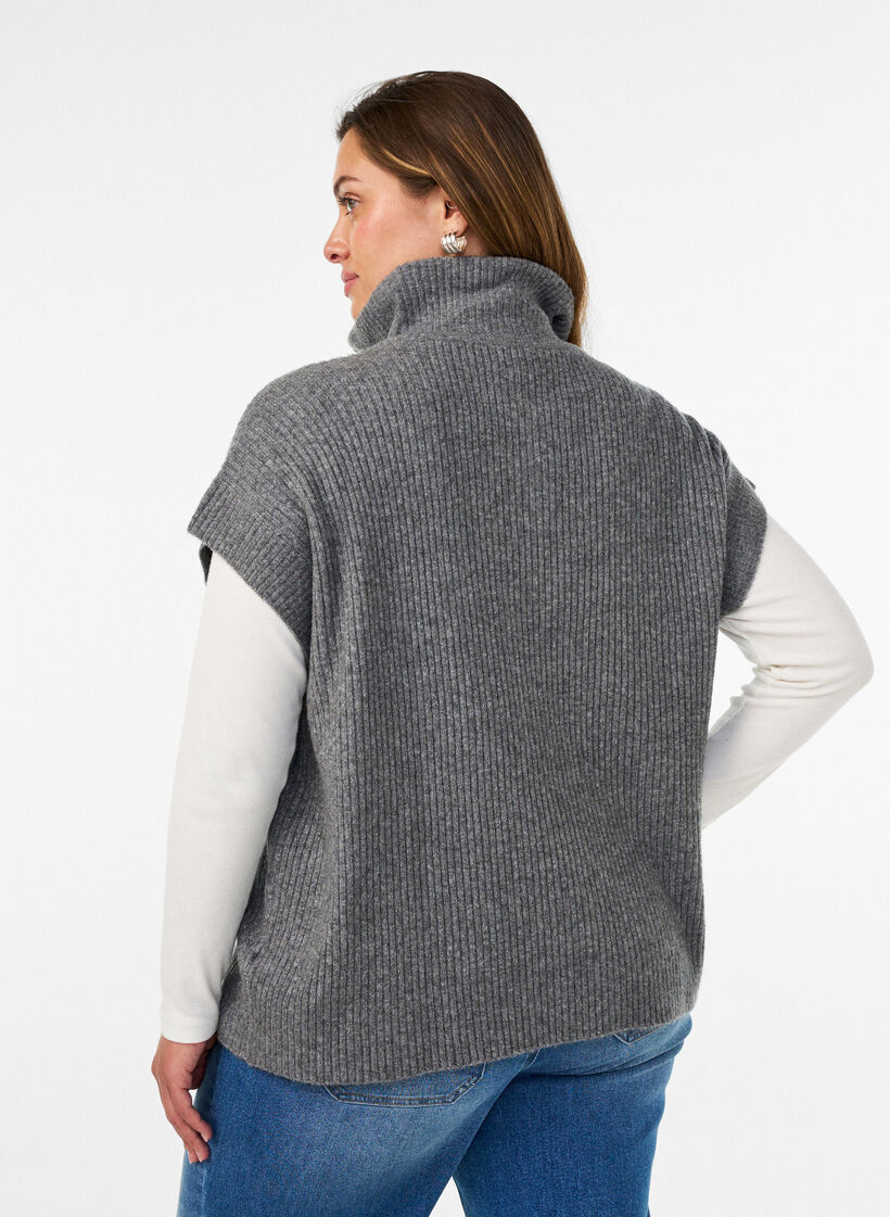 Gebreide spencer met hoge kraag en korte rits, Grijs, Model image number 2