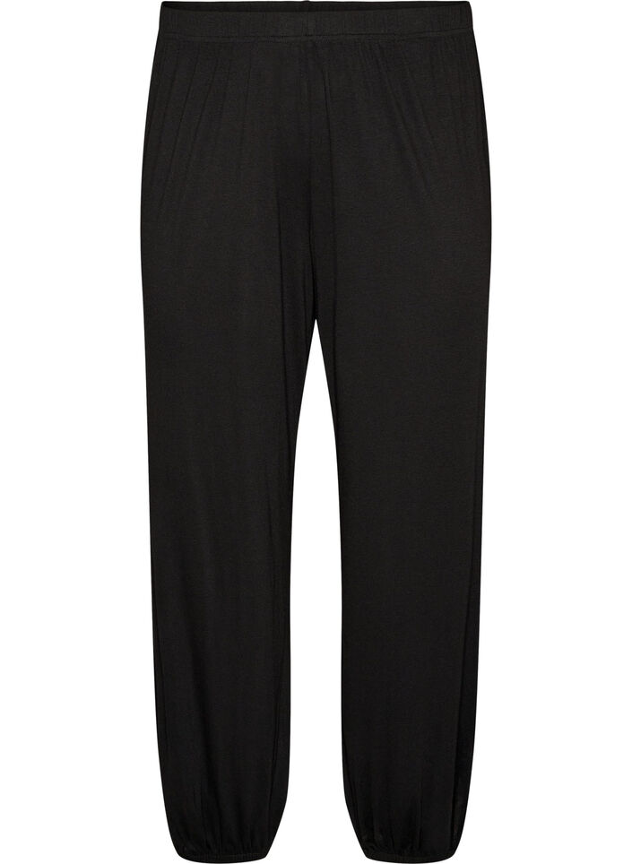 Losse pyjamabroek in viscose met een elastische taille, Zwart, Packshot image number 0