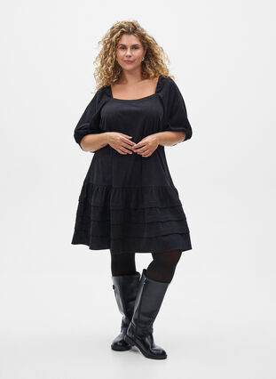 ZizziKorte corduroy jurk met vierkante halslijn, Black, Model image number 2
