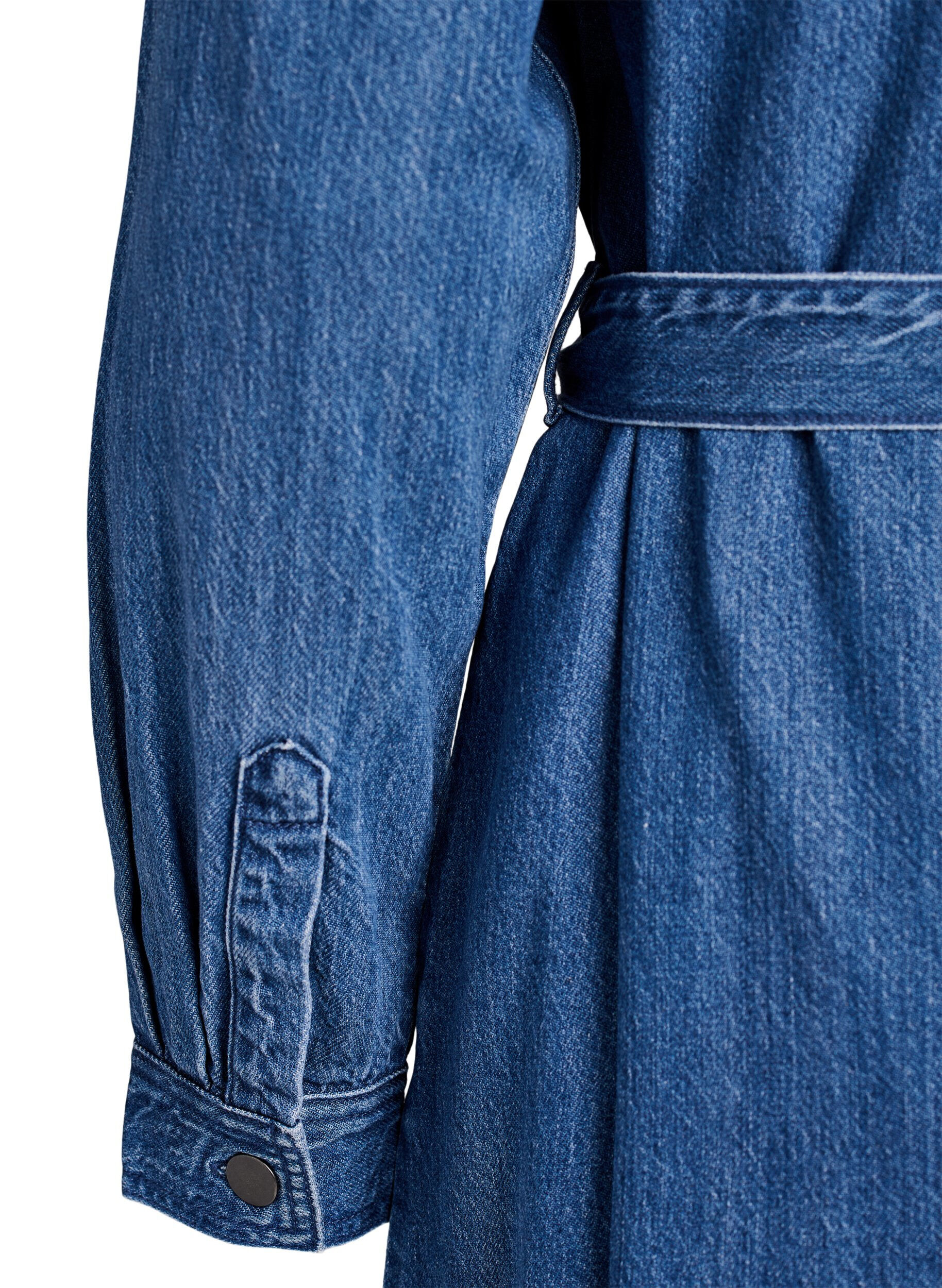 ZizziDenim overhemdjurk met strikceintuur en zijzakken, Blauw, Packshot image number 3