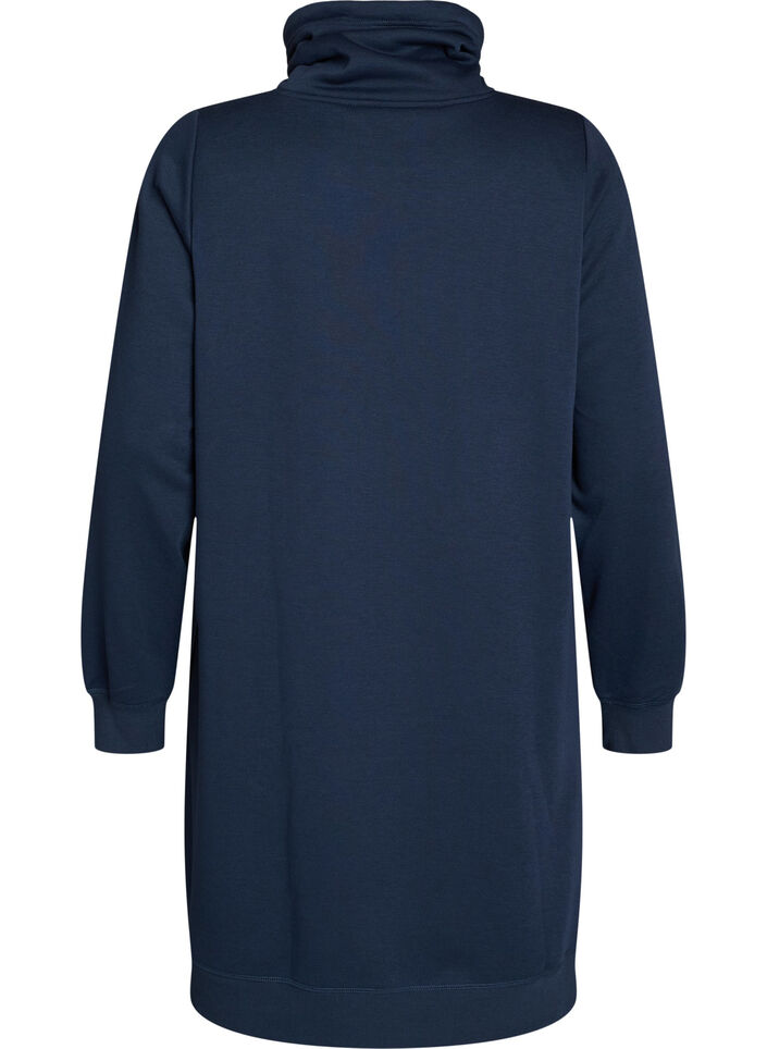 Kort sweatshirt jurk met hoge kraag en zakken, Blauw, Packshot image number 1