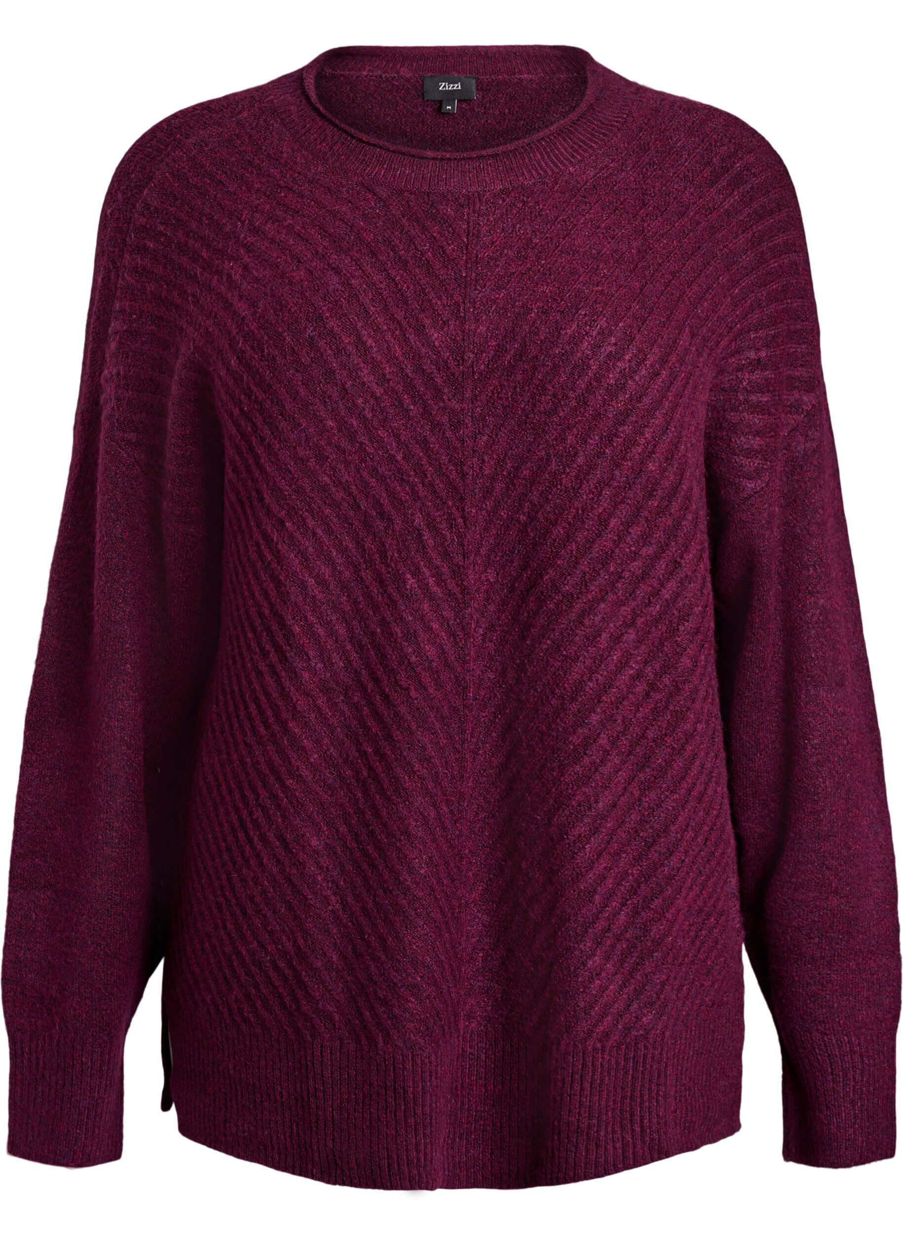Gebreide blouse met V-vormig geribd patroon en zijsplitjes