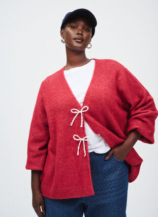 ZizziGebreide cardigan met parelknopen, Karanda Red Melange, Image image number 0