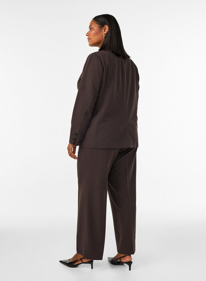 High-waist op maat gemaakte broek met geperste plooien, Bruin, Model image number 1