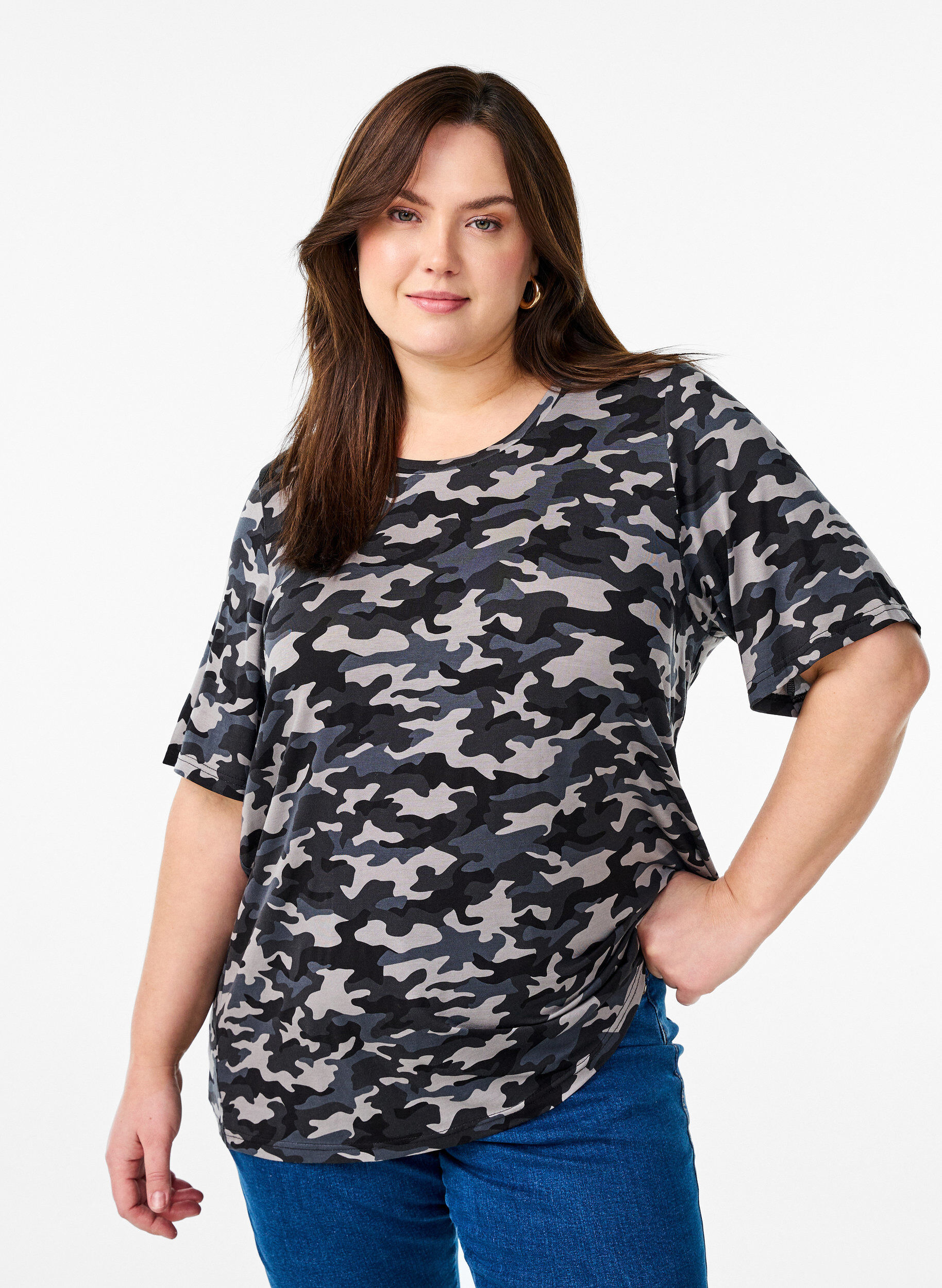 T-shirt met TENCEL&trade; Lyocell en camouflageprint, , Model