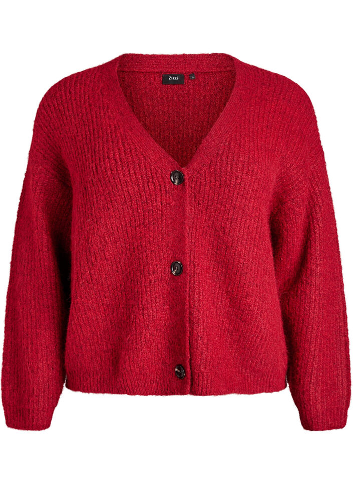 V-hals cardigan van breisel, Rood, Packshot image number 0
