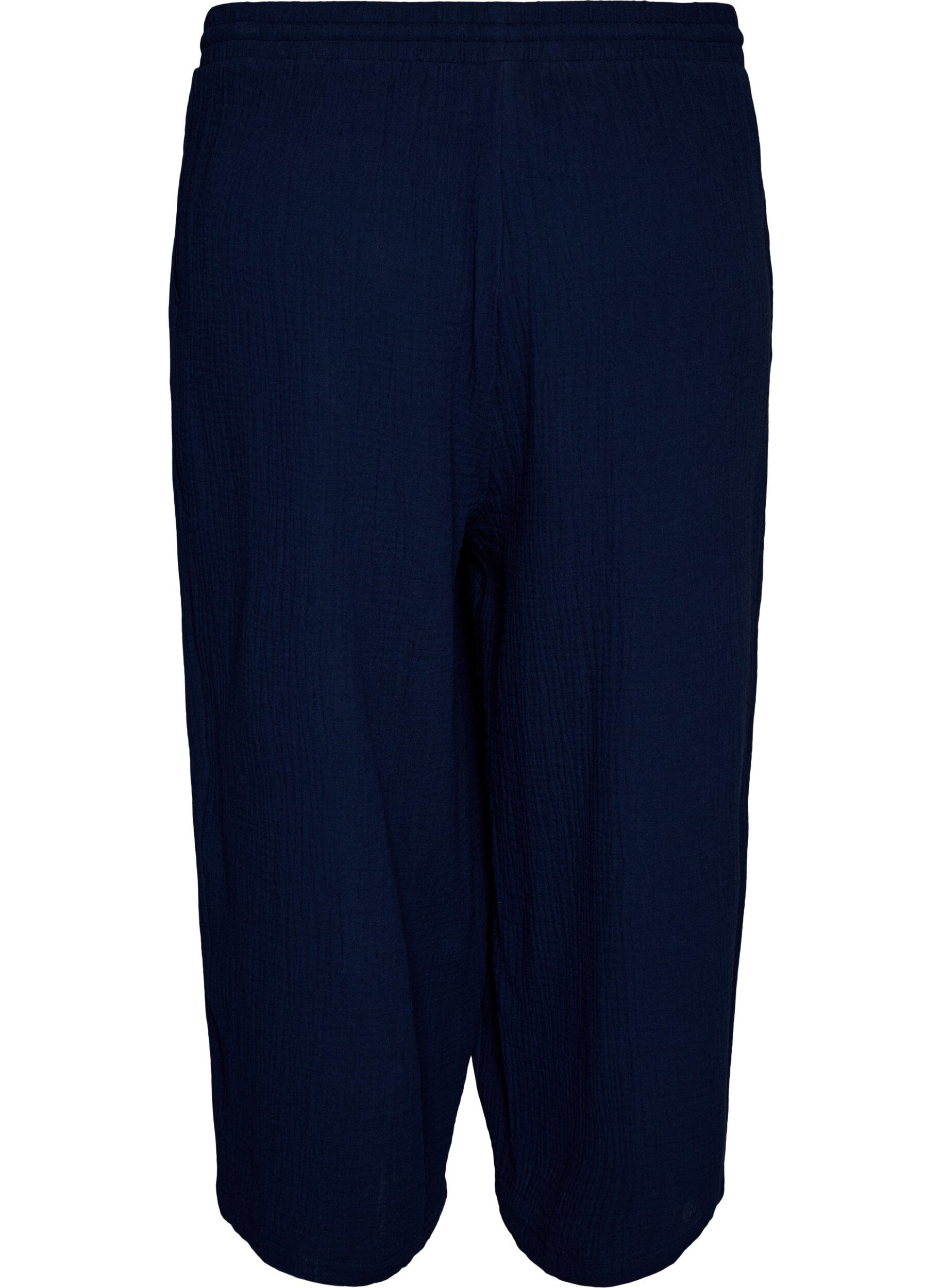ZizziCulotte broek van katoen met hoge taille, Blauw, Packshot image number 1