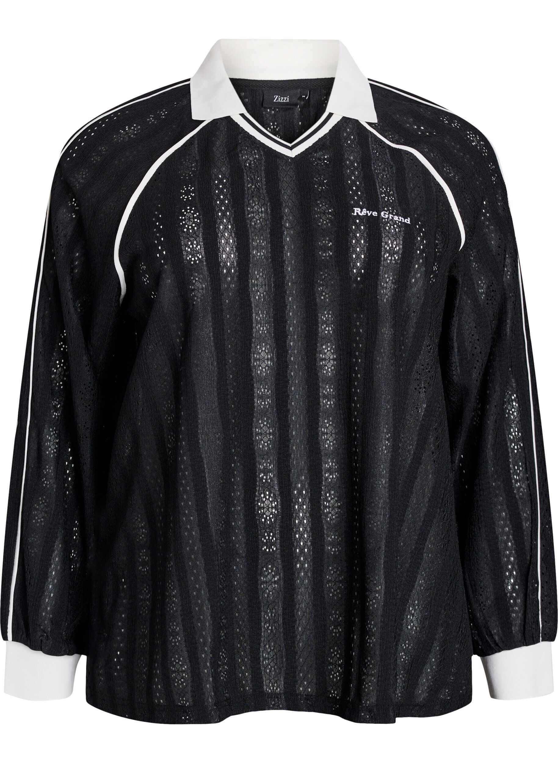 ZizziJersey blouse met een textuur en contrasterende details, Zwart, Packshot image number 0