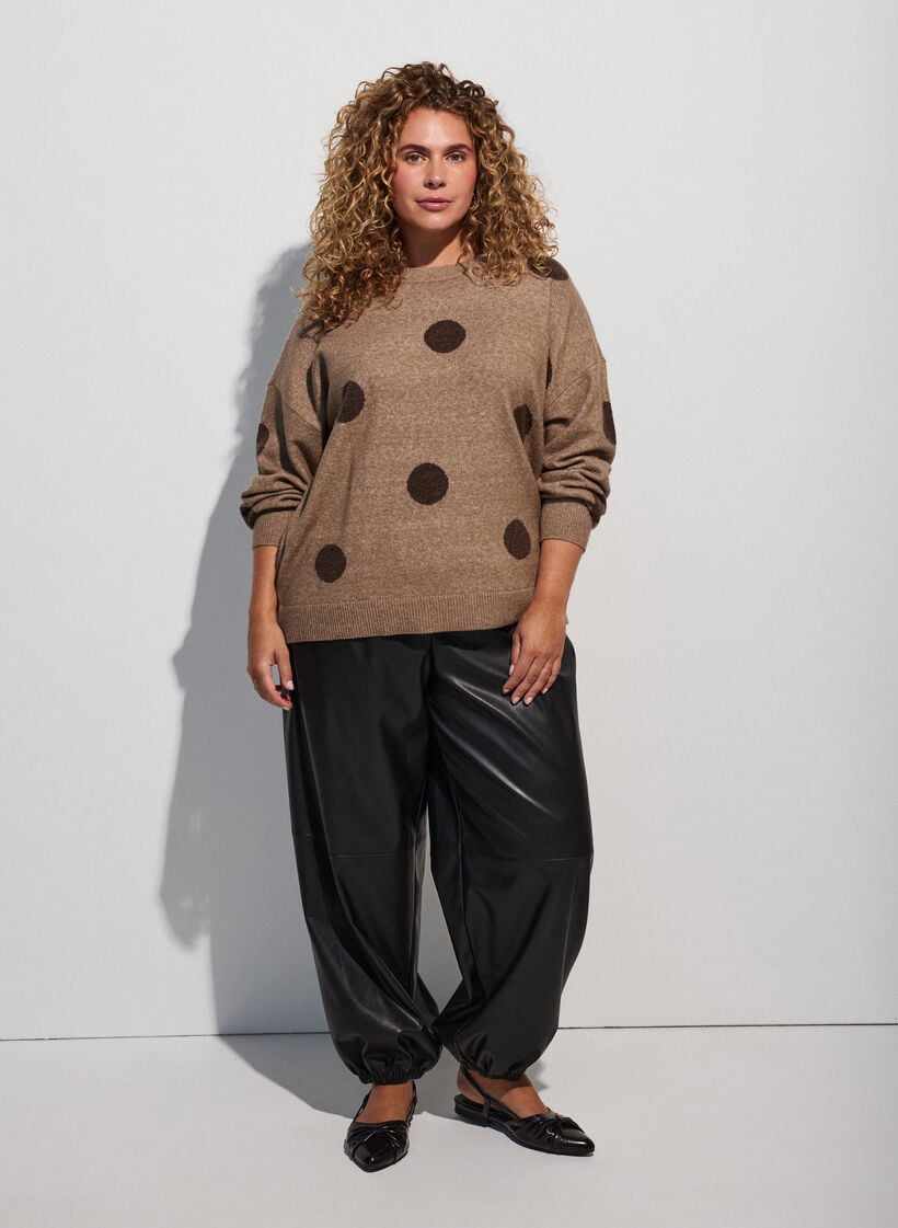 Gebreide blouse met een stippenpatroon, Bruin, Model image number 1