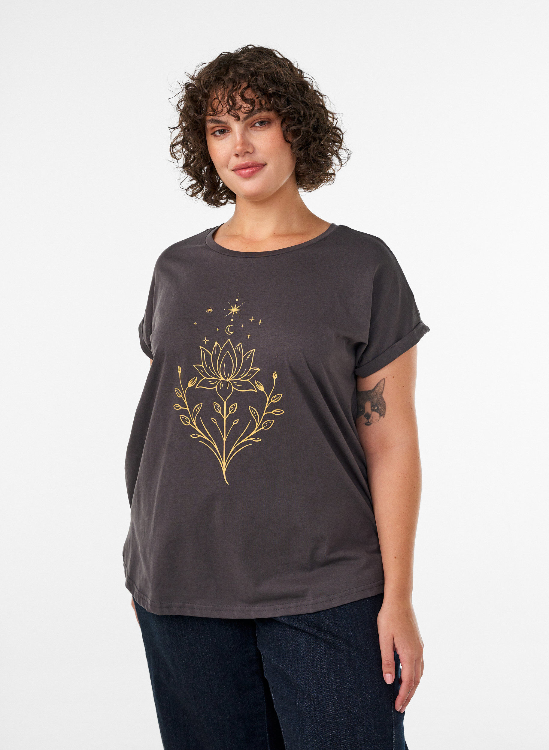 T-shirt met decoratieve print aan de voorkant, Grijs, Model