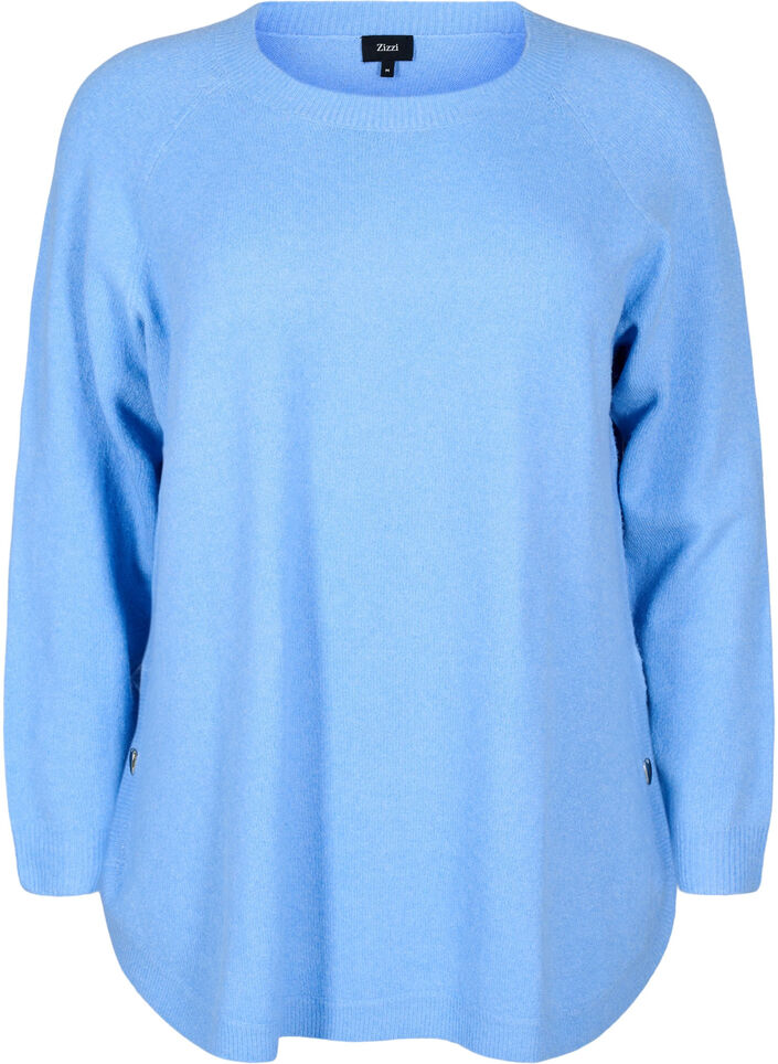 Lange gebreide blouse met knoopdetail aan de zijkant, Della R. Blue Mel., Packshot