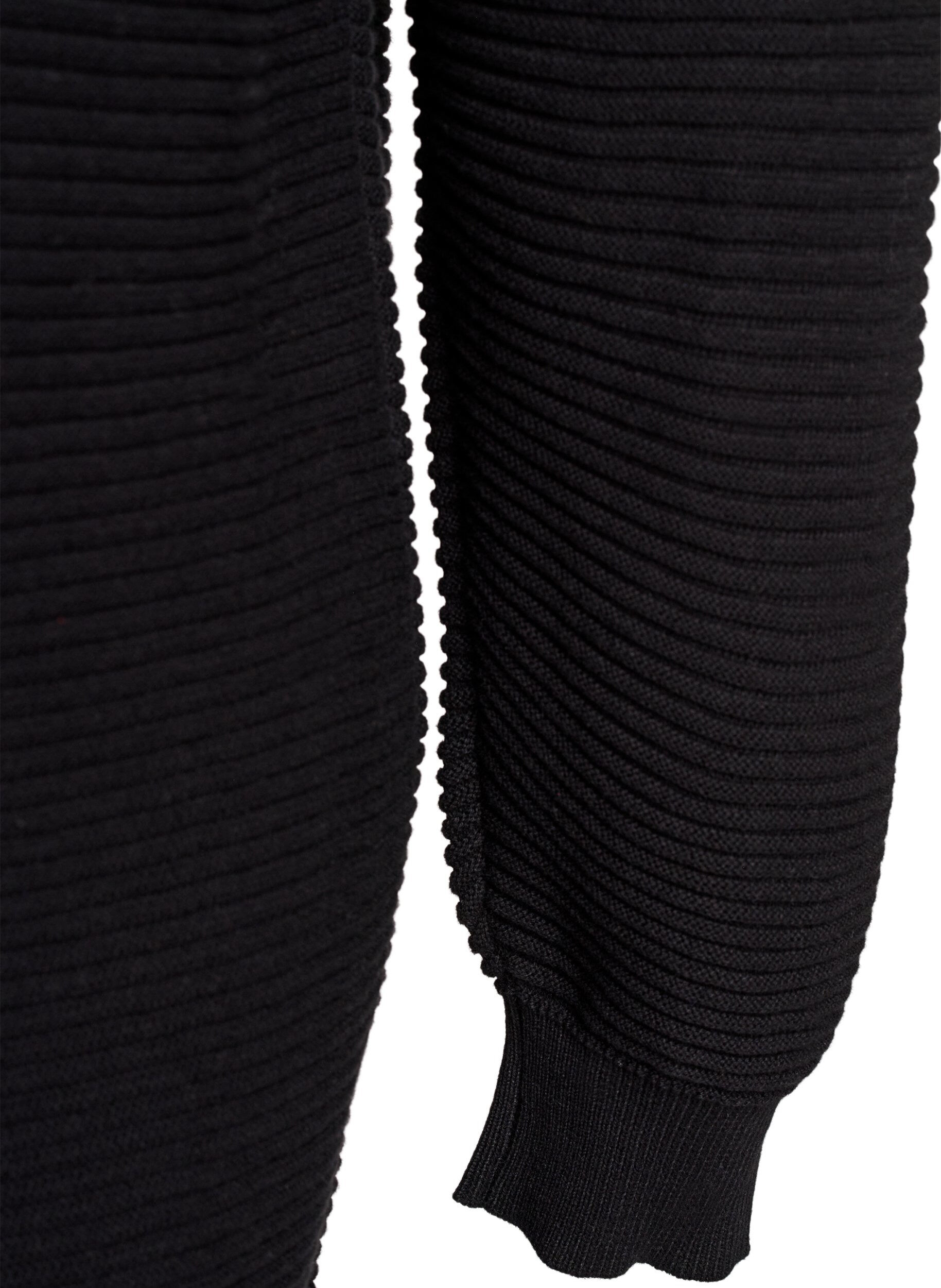 ZizziLang, ribgebreid katoenen vest, Zwart, Packshot image number 4