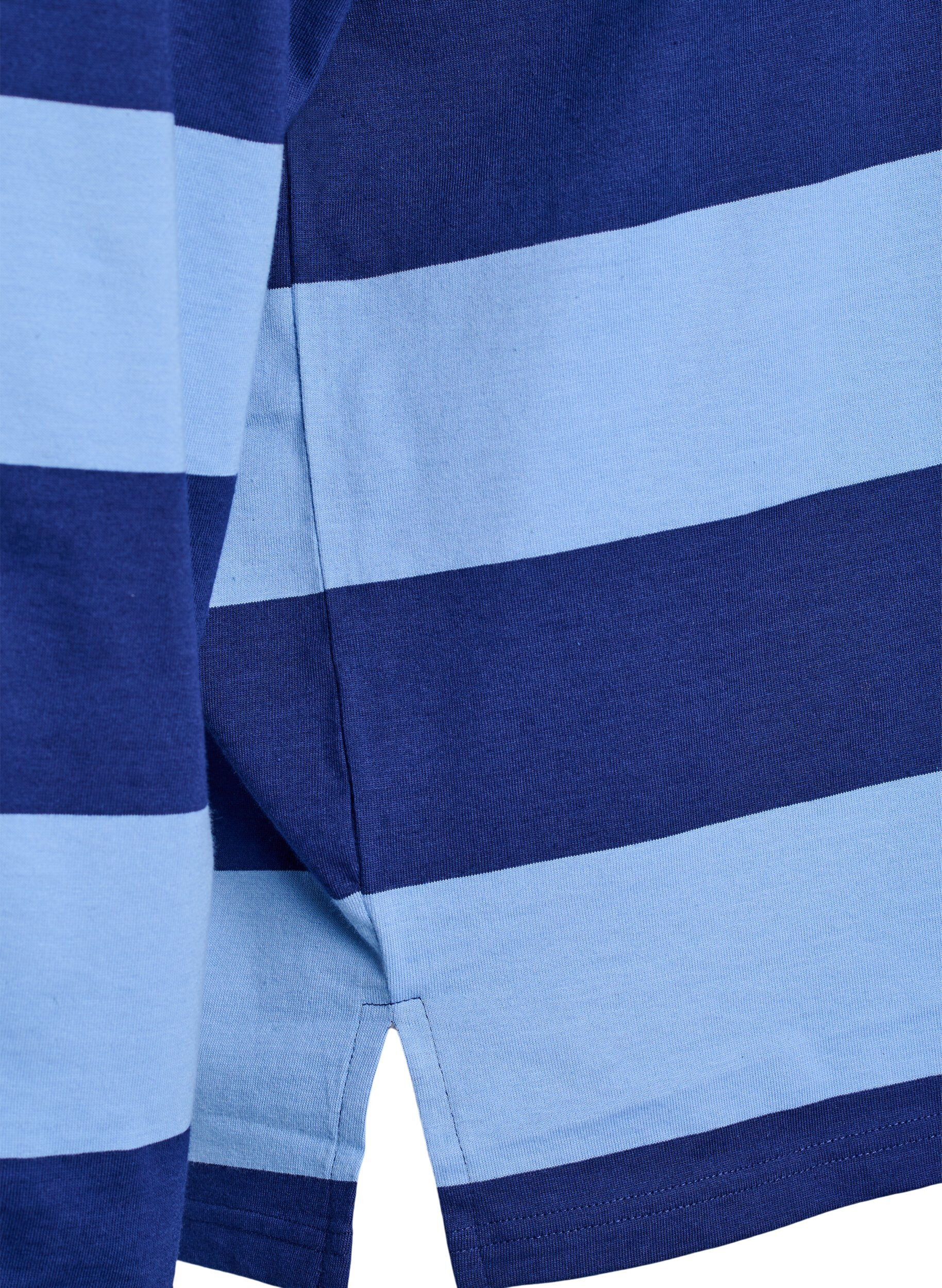 ZizziGestreept poloshirt met geborduurde tekst, Blauw, Packshot image number 3