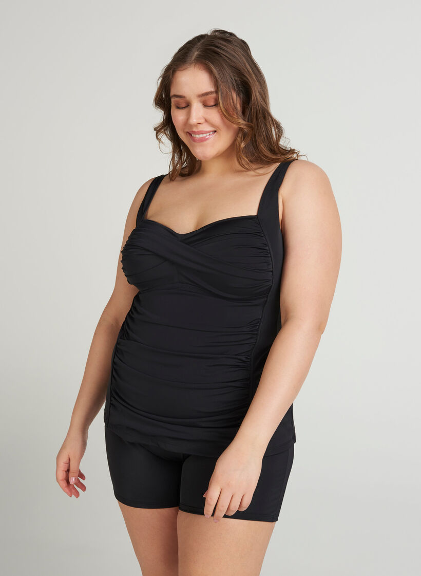 Tankini met drapering, Zwart, Model image number 1