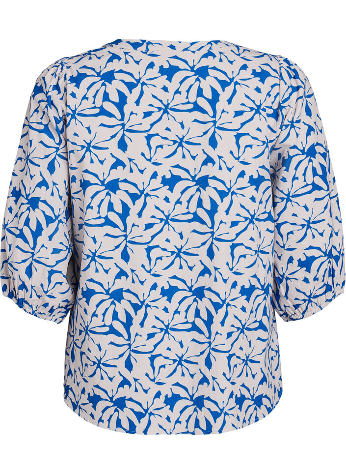 3/4 mouw blouse in katoen met strepen, Blauw, Packshot image number 1